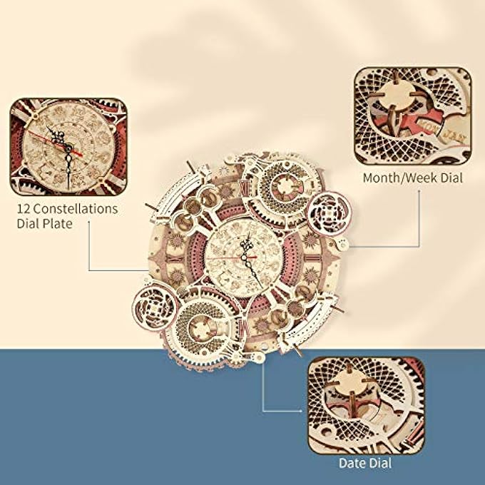 WOODEN MODEL CLOCK KITS 3D PUZZLES FOR ADULTS, ZODIAC CLOCK MECHANICAL PUZZLES FOR ADULTS, DIY CRAFTS/HOBBIES/DECORATIONS/GIFTS FOR MEN/WOMEN/FAMILY (ZODIAC CLOCK) - Image 3